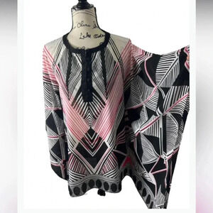 Dana Buchman Blouse Poncho Tunic White Black Printed Size Medium